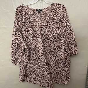 Ellos Plus 5X Cheetah Print V Neck Elbow Sleeves Blouse